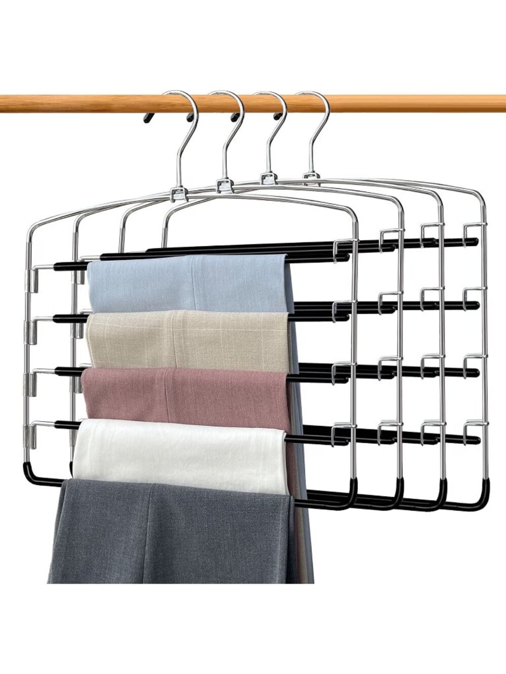 Pants Hangers - 5 Tier Closet Organizers - Bundle of 4